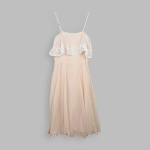 Vintage Roberta Peach Dress 70s Ruffle Cottage Core Boho Gauze Lace Ruffle 7/8